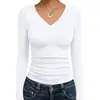 Aliexpress Mais Vendida Transfronteiriça Gola V Fina Camiseta Shein, Manga Longa Slim Fit Feminina Cor Sólida Casual Camiseta Básica Top