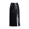 Falda midi con abertura irregular para mujer, nueva otoño/invierno 2026, falda de cuero PU de cintura alta adelgazante, elegante y simple, moderna
