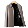 Jaqueta de Couro de Ovelha Masculina Haining com Gola Reversível, Casaco Casual de Negócios para Outono e Inverno, Roupa para Pai de Meia-idade, Forrada com Lã para Aquecimento
