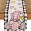 Bandera de Mesa Popular de Pascua Temu Estampado de Enano de Huevo de Pascua Material de Lino Decoración de Mesa de Pascua de Primavera Mantel