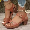 Sandalias de Tacón Grueso para Mujer, Sandalias de Tacón Alto, Tacón Grueso, Estilo Europeo y Americano, Nuevo Modelo Verano 2024, Calzado Casual para Exteriores, Tallas Grandes, Cómodas para Mujer