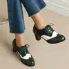 Nuevos zapatos de cordones europeos y americanos, zapatos casuales para mujer de estilo británico con relieve, punta redonda, bloques de color y tacón alto grueso, tallas 40-45