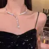 Hija reservada y cara ~ gargantilla de borla de diamante brillante diadema collar dos usos nicho de lujo ligero cadena para el cuello collar mujer
