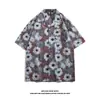 Camisa de manga curta floral estilo vintage estilo cubano com pintura a óleo de Hong Kong para homens e mulheres, camisa de casal estilo retrô rufião bonito e preguiçoso