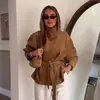 Ropa de mujer de comercio exterior europeo y americano ZA transfronteriza, popular en AliExpress, chaqueta de gamuza de un solo pecho con cinturón y cuello alto vintage