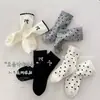 Calcetines para Niños para Primavera, Otoño e Invierno, Estilo Coreano, Puntos Negros, Blancos y Grises, Lazo, Borde Enrollado, Calcetines de Media Pantorrilla para Niños Mayores y Estudiantes