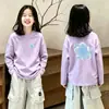 Camiseta Estampada de Manga Longa para Meninas 2026 Nova Coleção Primavera/Outono Top Cartoon Infantil para Crianças Médias/Maiores Base de Algodão Puro Tendência