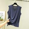 Colete Modal Solto com Decote em V para Mulheres Verão Algodão Sem Mangas Base Interna Camisa Lateral Dividida Exterior Wear Top