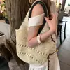 Bolso de Paja Estilo Vacaciones Perezosas para Mujer, Bolso de Mano de Gran Capacidad para el Trabajo, Bolso de Hombro de Playa Tejido Hueco