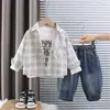 Conjunto de Camisa para Niños 2026 Nuevo Estilo Primavera y Otoño Infantil Elegante Bebé Otoño Casual Camisa a Cuadros Conjunto de Tres Piezas