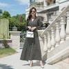 Vestido Largo de Manga Larga con Estampado Doble C, Cintura Alta, con Cordones, Adelgazante, Vestido Cruzado de Cuello en V para Mujer Pg Dvf Nuevo Estilo Primavera y Otoño 2025