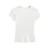 Ropa Interior Básica de Color Puro Cuello Redondo Ajustada Manga Media Camiseta Verano Casual Elástica Manga Corta Top para Mujer