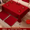 Mantel para Mesa de Café Roja de Boda con Palabras Felices Cojín de Rodillas Mantel Set de Decoración para Habitación de Boda Plato de Frutas Combinación de Frutas Secas