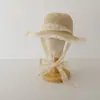 Sombrero de Sol de Paja para Niños de Verano con Cinta de Encaje Anti-ultravioleta Sombrero de Pescador Transpirable Estilo Occidental Sombrero de Princesa