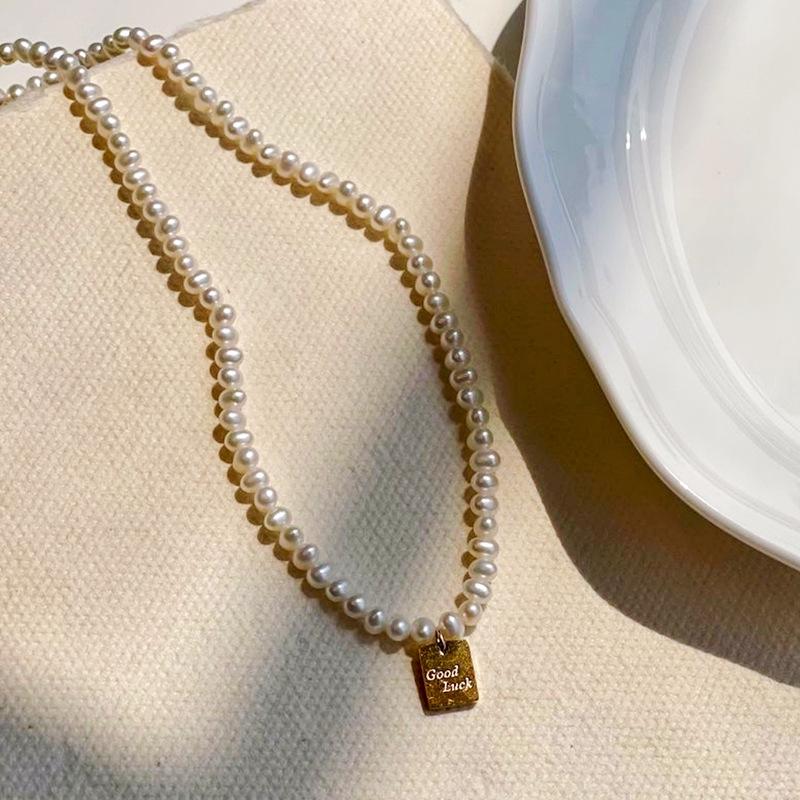 天然淡水珍珠项链女小众轻奢高级感时尚Lucky方牌