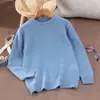 Suéter de punto liso 100% lana de alta calidad, cuidadosamente seleccionado, para niños, jersey grueso de manga larga para niños, camiseta básica de punto para niñas