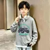 Camiseta de Manga Larga Waffle con Estampado de Dibujos Animados Elegante, Estilo Nuevo Primavera y Otoño 2026 para Niños Mayores, Atuendo Popular Versátil