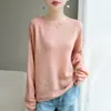 Suéter tejido casual de lana aterciopelada con cuello redondo y manga larga para mujer, camisa base holgada y fina, nuevo top de otoño e invierno