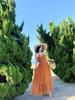 Adequado para Viagens à Beira-Mar e Fotografia, Vestido Laranja com Alças e Decote em V, Vestido Longo Feminino Sem Costas para Férias na Ilha