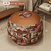 Bolsa de Almacenamiento Estilo Étnico Tela Patchwork Taburete de Almacenamiento Funda Redonda para Sofá de Casa Rural Gran Capacidad Funda para Taburete de Almacenamiento de Ropa Vieja