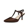 Nuevas Sandalias Estilo Británico con Punta Fina, Talón Cerrado, Diseño de Tira en T Hueca, Tacones de Aguja, Tallas 40-46, Zapatos de Talla Grande, Zapatos de Exportación