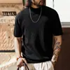 Nueva camiseta de punto acanalado para hombre de manga corta, marca de moda de verano, camiseta fresca y casual de cuello medio alto
