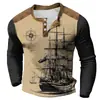 Suéter Masculino Europeu e Americano Elegante de Primavera e Outono com Botões, Manga Longa, Camiseta com Estampa 3D, Suéter Versátil