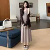 Ropa Casual Otoño/Invierno 2026: Vestido Camisola de Punto para Maternidad de Diseño Sencillo + Conjunto de Dos Piezas para Maternidad Estilo Coreano