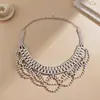 Collar de borlas de encaje multicapa con incrustaciones de diamantes transfronterizo europeo y americano, cadena para la clavícula de estilo de lujo ligero francés, joyería de diseño nicho para mujer