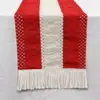Camino de mesa nórdico simple y lujoso de algodón y lino con bloqueo de color y borlas, mantel largo para decoración de mesa de té festiva, venta al por mayor