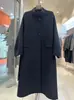 Elegante Casaco de Lã Dupla Face com Gola Alta para Mulheres 2025 Nova Versão Coreana de Alta Qualidade Estiloso Acinturado Slim Fit Casaco de Lã
