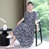Vestido de Algodón y Seda para Mamá, Verano Manga Corta de Alta Gama Elegante Vestido de Viscosa de Comercio Exterior con Bolsillos para Mujeres de Mediana Edad y Mayores