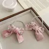 Pinza para el pelo con lazo de terciopelo rosa estilo coreano, Accesorio para el pelo de alta gama para niña, Adorno dulce y versátil para el flequillo, Goma para el pelo, Pinza de pico de pato