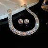 Conjunto de Brincos Quadrados Cravejados de Diamante e Colar de Duas Peças, Fashion, Leve, Colar Luxuoso e de Alta Qualidade, Conjunto de Joias Elegante e Versátil