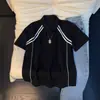 Camisa Polo de Peso Pesado Manga Corta para Hombre Verano Estilo Americano Bloque de Color Corte Regular Camiseta Simple Moderna de Manga Corta para Hombre