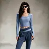 Conjunto de Yoga Falso Duas Peças para Mulheres, Gola Quadrada Manga Longa Calça de Cintura Alta Levanta Bumbum, Conjunto Profissional de Duas Peças para Pilates Esporte Fitness