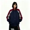 Sudadera de marca moderna estilo americano con chaqueta de bloques de color a rayas, unisex, abrigo deportivo de moda para otoño e invierno con logotipo estampado