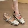 Zapatos Mary Jane 2025 Zapatos de Falda de Noche para Mujer con Lazo Nuevo Tacón Grueso con Punta Cuadrada de Gama Alta Estilo Francés
