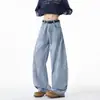 Jeans vintage de pierna ancha para hombre, lavado, pierna recta, estilo callejero, corte slim, azul oscuro, ajuste holgado con detalles rasgados