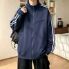 Chaqueta deportiva para hombre, sudadera de cárdigan gruesa de tres rayas, estilo deconstruido de otoño, chaqueta retro con cuello alto, estilo americano de peso pesado