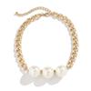 Joyería de diamantes de imitación con cuentas redondas, personalidad europea y americana, pulsera de imitación, collar de metal con cuentas, costura de perlas, joyería elegante con borde cruzado