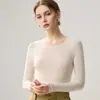 Suéter de alta qualidade, corte slim, 100% lã pura, com gola redonda, projetado para mulheres, perfeito como camada base para outono e inverno, em cor sólida