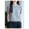 Camisa de Manga Corta para Mujer de Algodón Puro de Gama Alta 2026 Verano Cuello Redondo Delgado Hueco Superior Elegante Suéter para Mamá