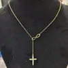 Collar de Cruz con Incrustaciones de Diamantes de Personalidad Europea y Americana Cadena para Clavícula de Comunión Bautismo Pendientes de Clavo de Cruz de Oro de 14k