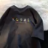 Camiseta de Manga Curta Cartoon Estilo Pixel Masculina Verão Tendência Marca Simples Solta Algodão Puro Roupas Tendência Versátil Camiseta Pesada de Meia Manga