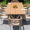 Mesas e Cadeiras de Madeira Plástica para Exterior Pátio Villa Rattan Jardim Terraço Liga de Alumínio Lazer ao Ar Livre Mesa e Cadeiras de Jantar Nórdicas para Exterior