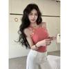 Chaleco de Punto de Verano Nuevo Estilo Coreano con Cuello Redondo y Botones Dorados para Mujer, Chaleco Corto Adelgazante de Verano que Cubre la Carne con Cuello halter