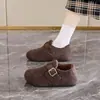 Sapatos estilo Birkenstock, de sola grossa, quentes e forrados com pelúcia, novos sapatos de algodão para o inverno de 2026, mocassins peludos retrô para mulheres