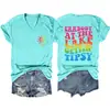 Todo mundo no Lago Europeu e Americano Ebay Amazon Moda Personalidade Feminina Gola V Manga Curta Camiseta Camada Base