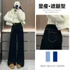 Calça Jeans Reta para Mulheres Primavera Verão 2025 Tendência Nova Wide-Leg Design de Moda Calça Preta Emagrecedora